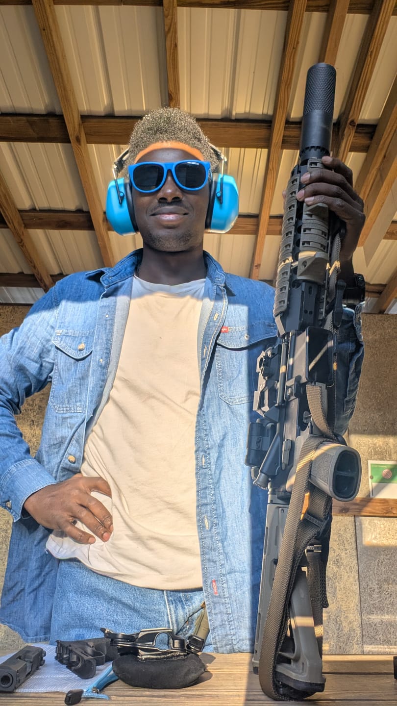 Customer photo review of Decibel Defense Safety Earmuffs in Blue