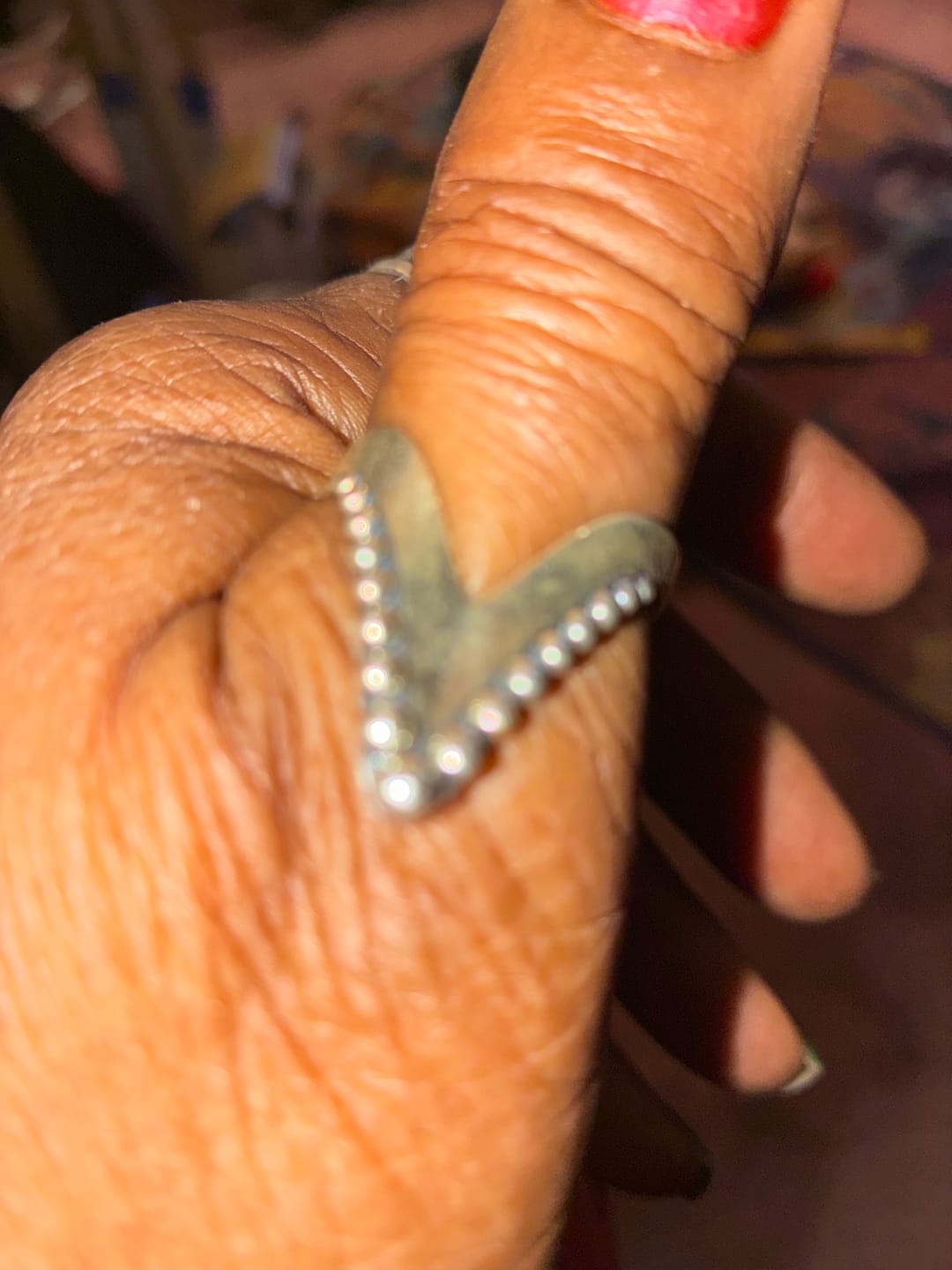 Customer photo review of Full Finger Chevron Thumb Ring Sterling Silver