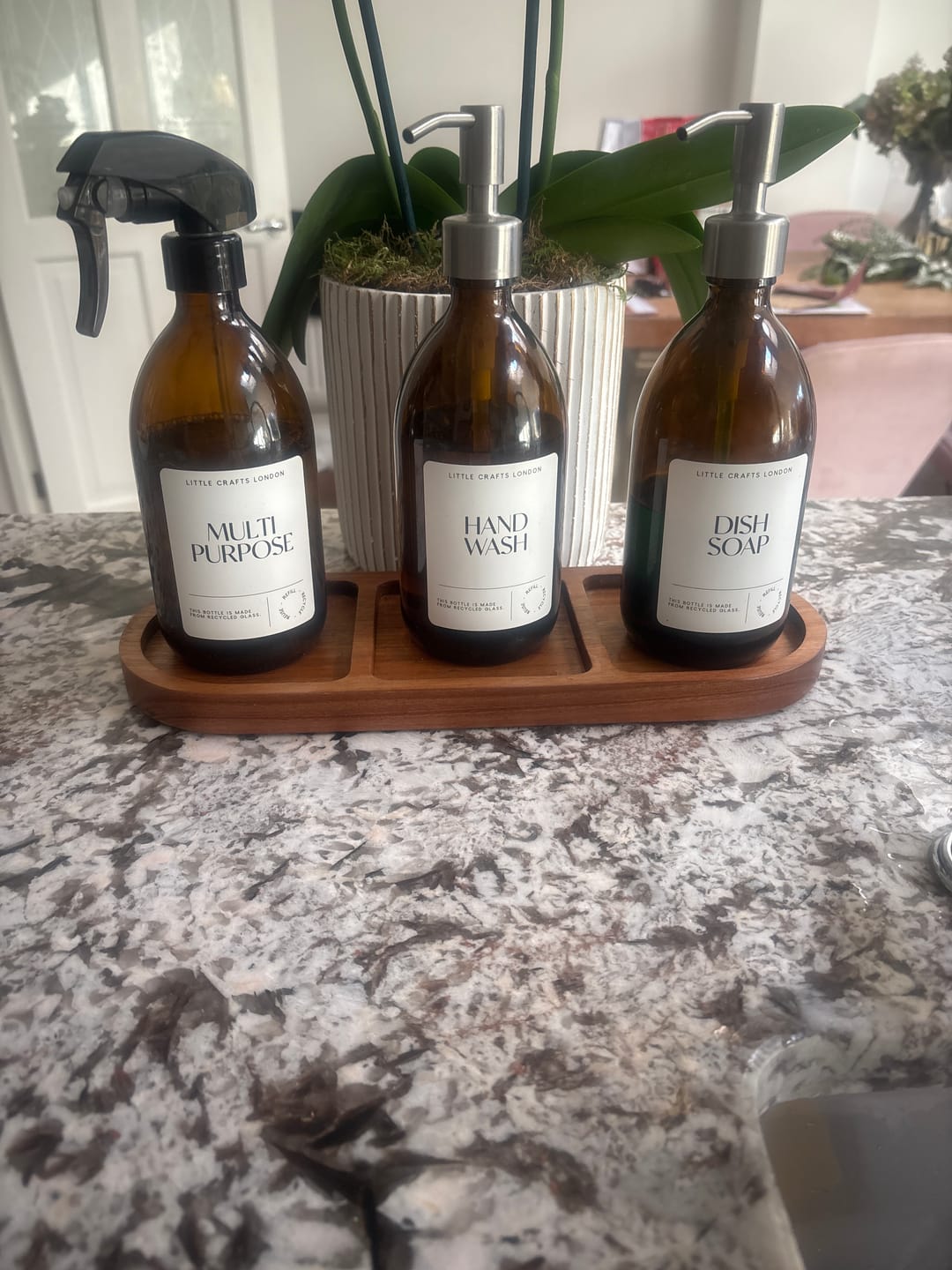 Customer photo review of Spray and Pump Set of 3 Reusable Amber Glass Bottles 500 ML