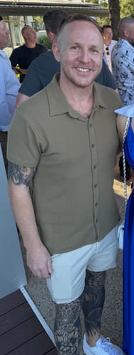 Customer photo review of Stretch Knit Short Sleeve Shirt - Taupe