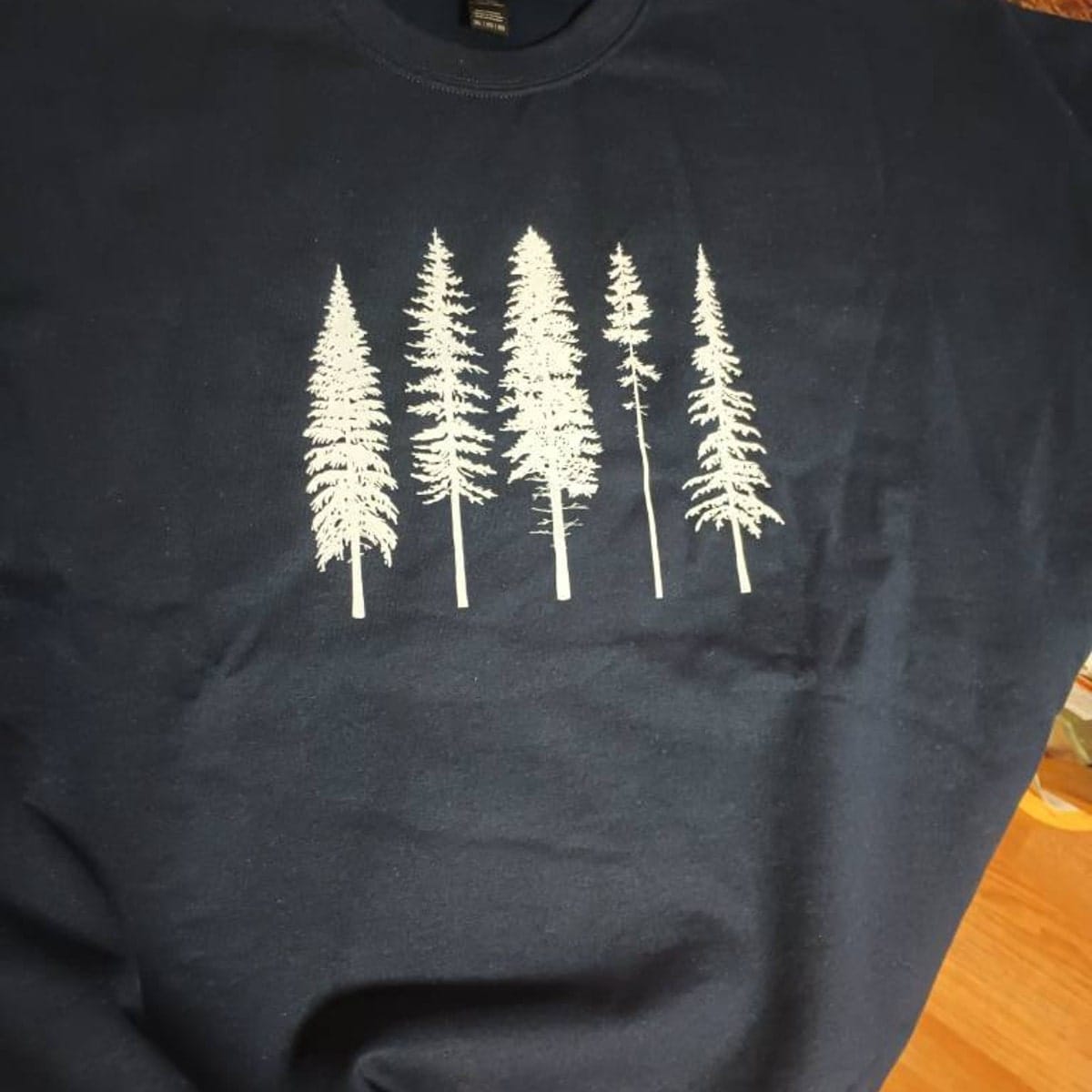 Customer photo review of Minimal Pine Trees Sweatshirt | Forest Line Art Crewneck