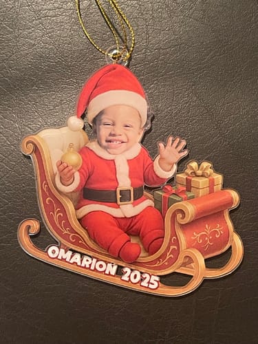Customer photo review of Custom Photo Baby In Sleigh - Personalized Custom Shaped Acrylic Ornament AO02