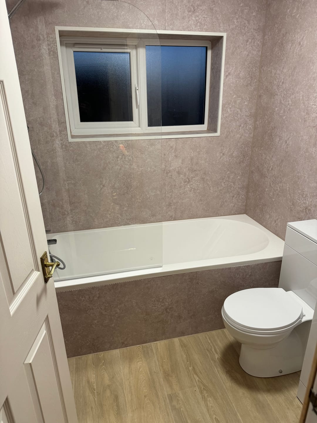 Customer photo review of Premium Beige Concrete Matt Shower Wall Panel – 1M x 2.4M