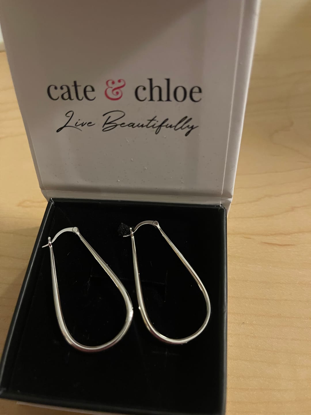 Customer photo review of Beatrice 18k White Gold Plated 24mm U-Shaped Hoop Earrings