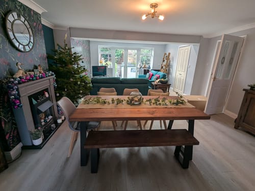 Customer photo review of Dark Oak Industrial Dining Table with Trapezium Leg