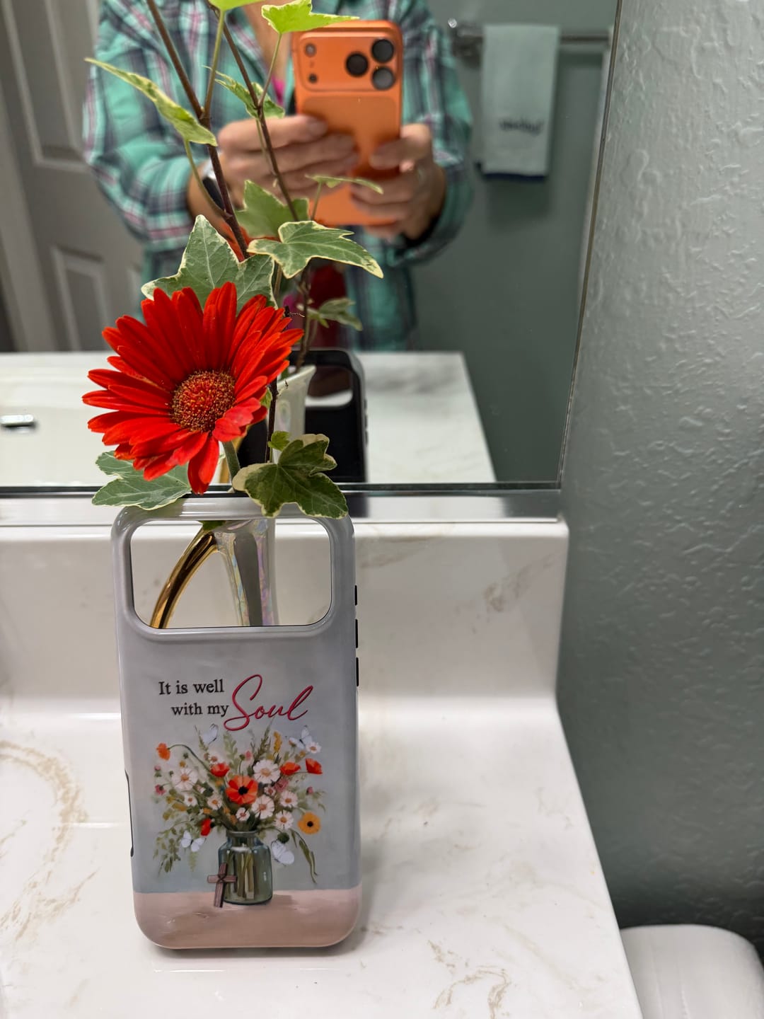 Customer photo review of It is Well With My Soul, Flowers in Jar, Christian Phone Case