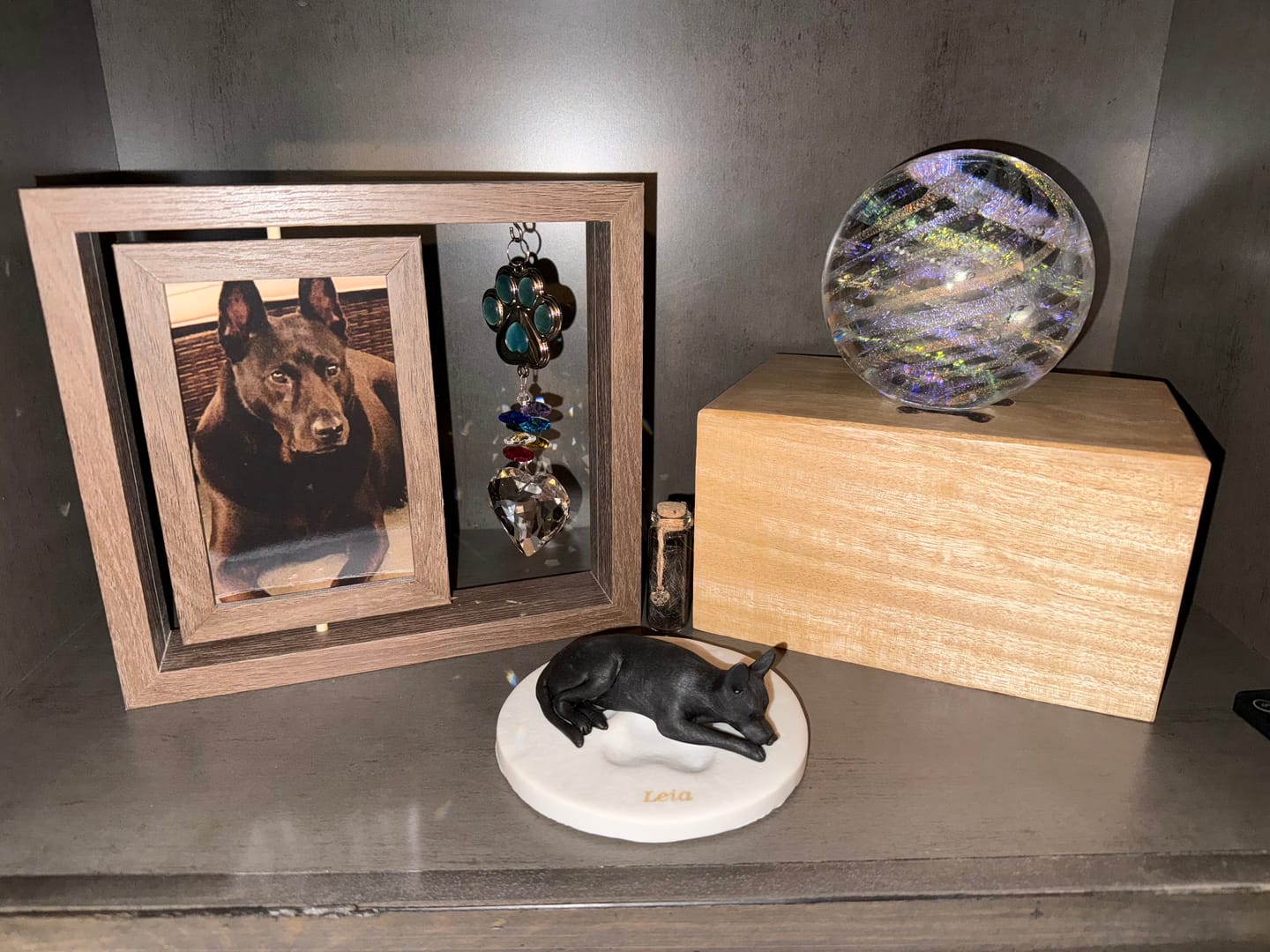 Customer photo review of Illuminated Dichroic Rainbow Orb with Cremains