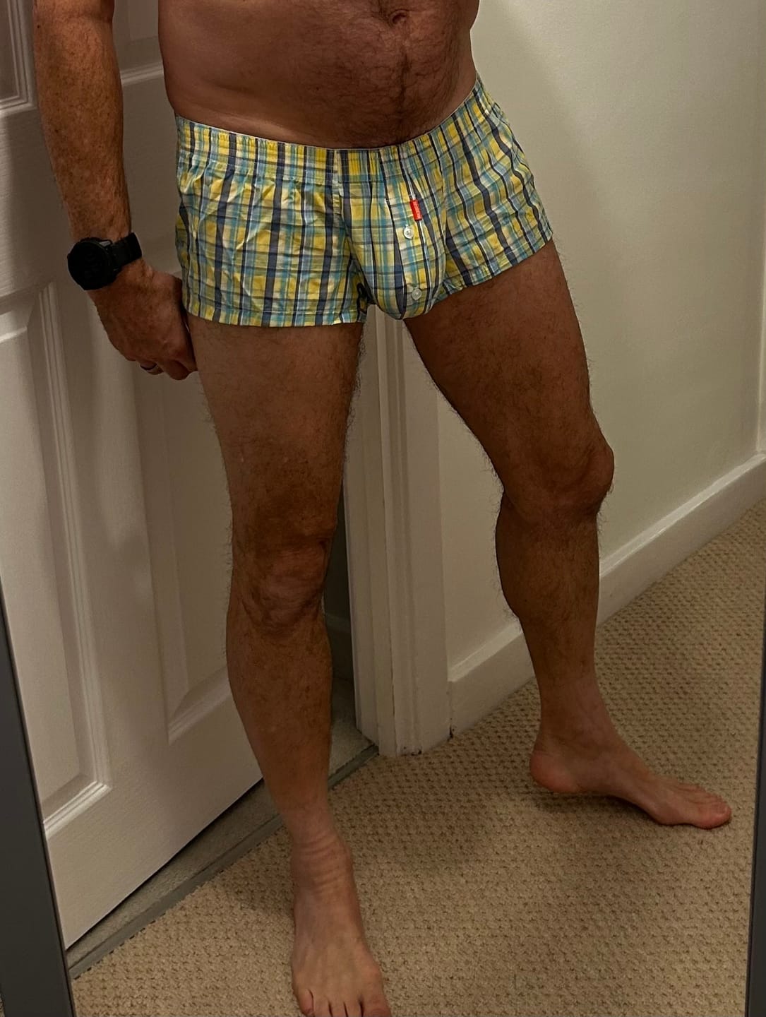 Customer photo review of 3 Pack Men’s Plaid Cotton Trunks with Button Fly