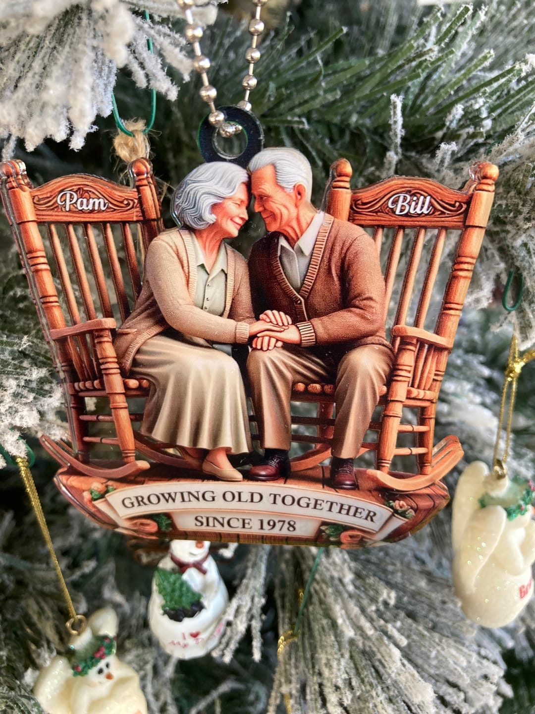 Customer photo review of Old Couple Sitting On Rocking Chairs Together Personalized Christmas Acrylic Ornament