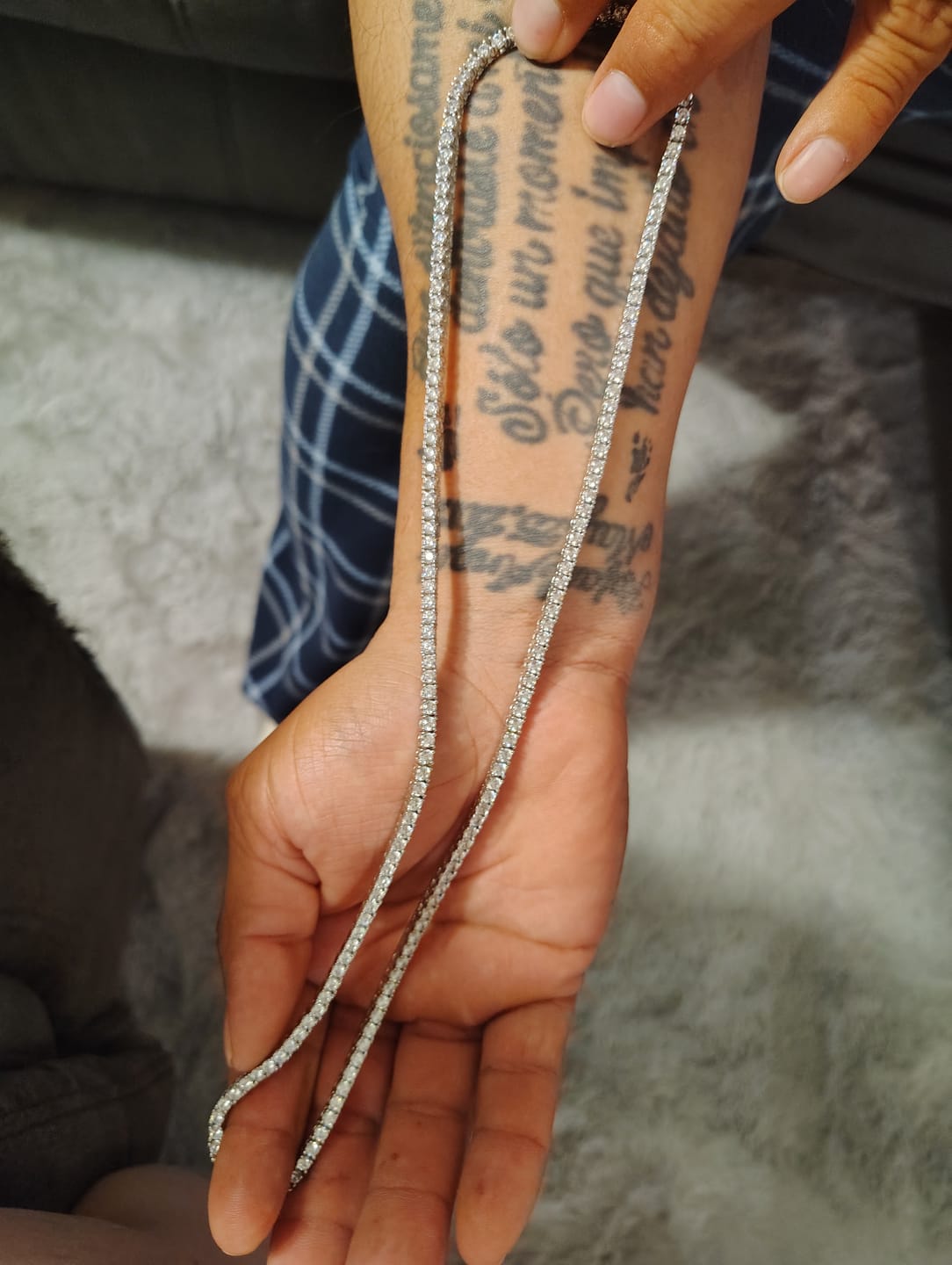 Customer photo review of 3mm Moissanite Tennis Chain - 925 Silver - D Colour - VVS1