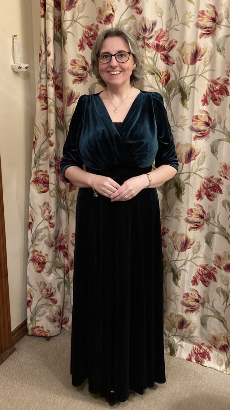 Customer photo review of Verity Elegant Velvet Maxi Gown in Dark Green