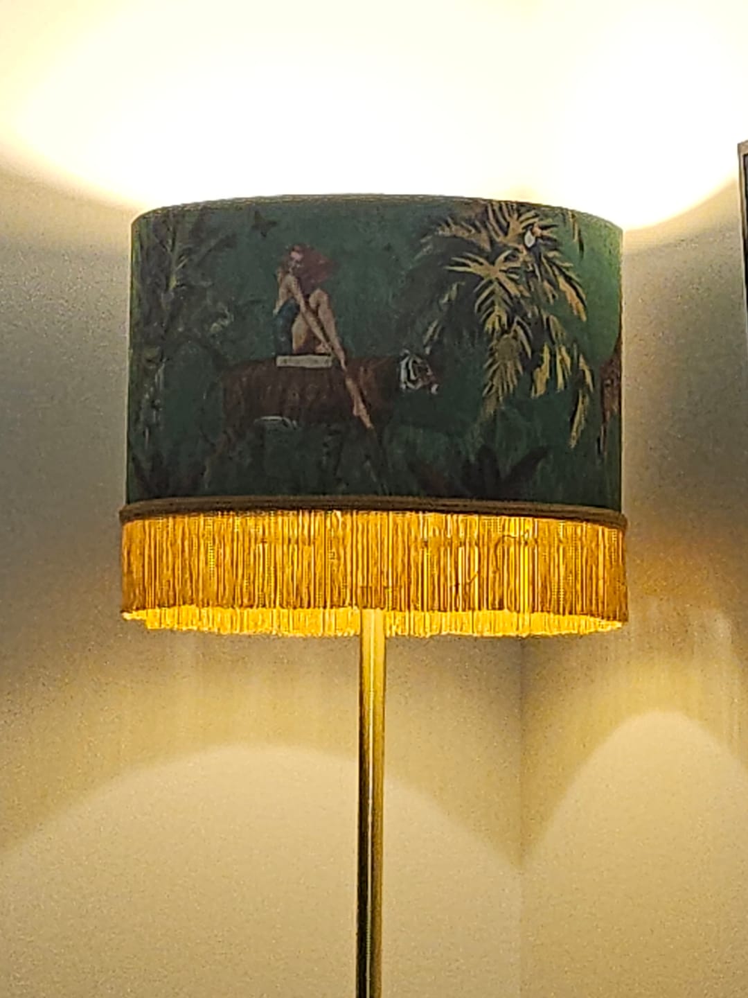 Customer photo review of Queen K Jungle Walk Green Tassel Fringed Drum Lampshade