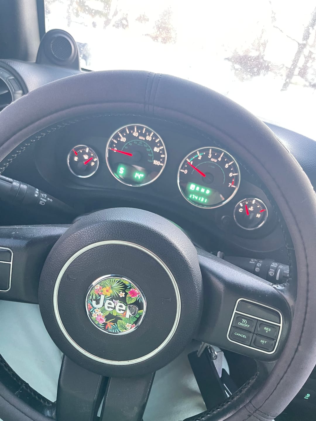 Customer photo review of Floral Steering Wheel Decal for Jeep