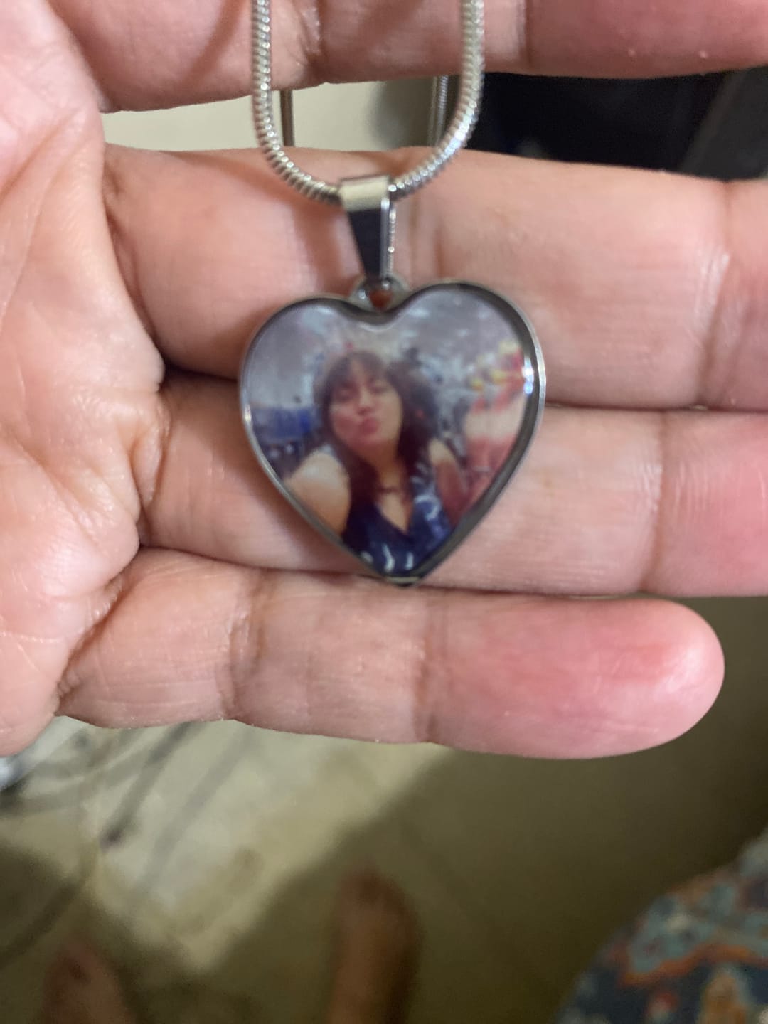Customer photo review of Photo Engraved Necklace Memorial Gift