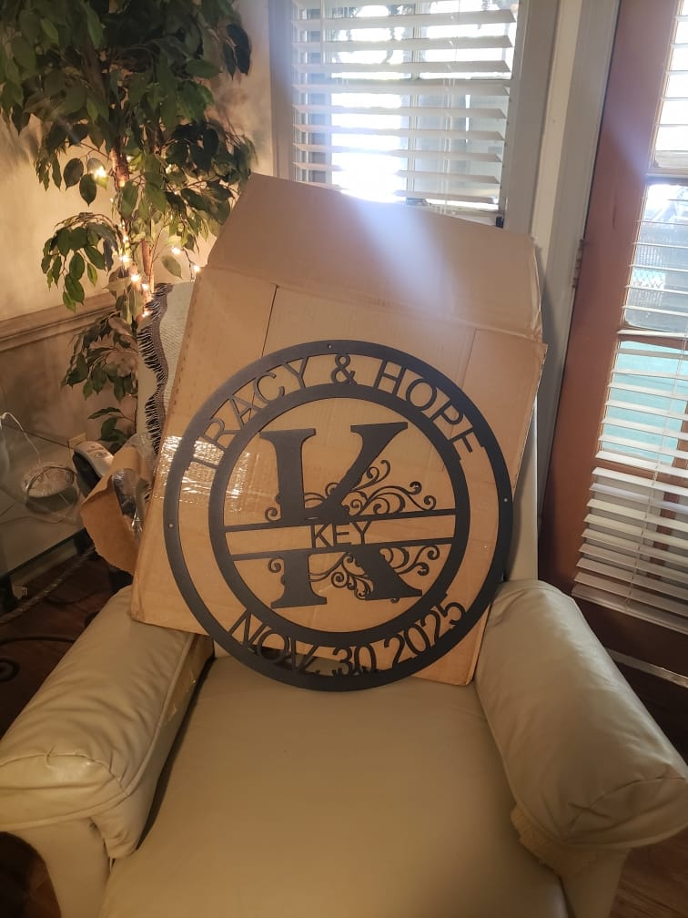 Customer photo review of Custom Metal Family Established Monogram Wall Art - 20+ Color Options