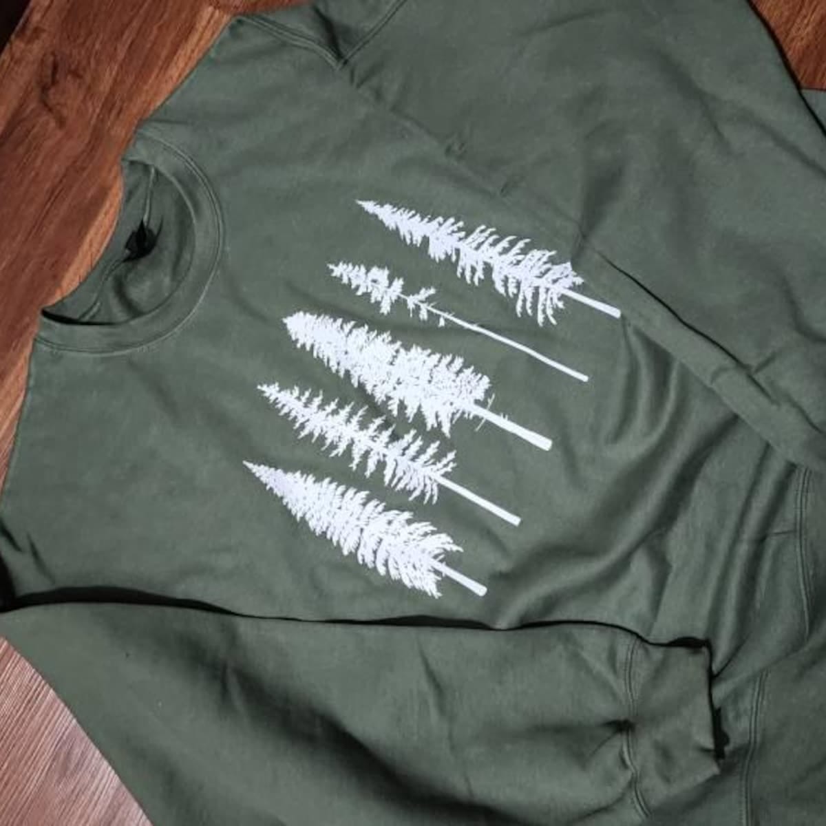 Customer photo review of Minimal Pine Trees Sweatshirt | Forest Line Art Crewneck