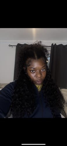 Customer photo review of CurlyMe Pre-bleached 250% Density Wear Go Glueless Wig 7x5 Pre-cut HD Lace Water Wave Human Hair