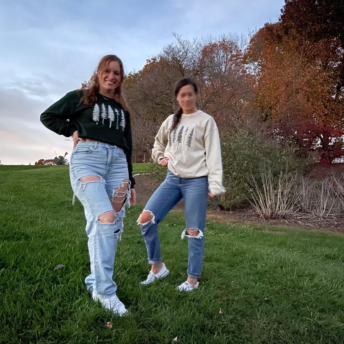 Customer photo review of Minimal Pine Trees Sweatshirt | Forest Line Art Crewneck