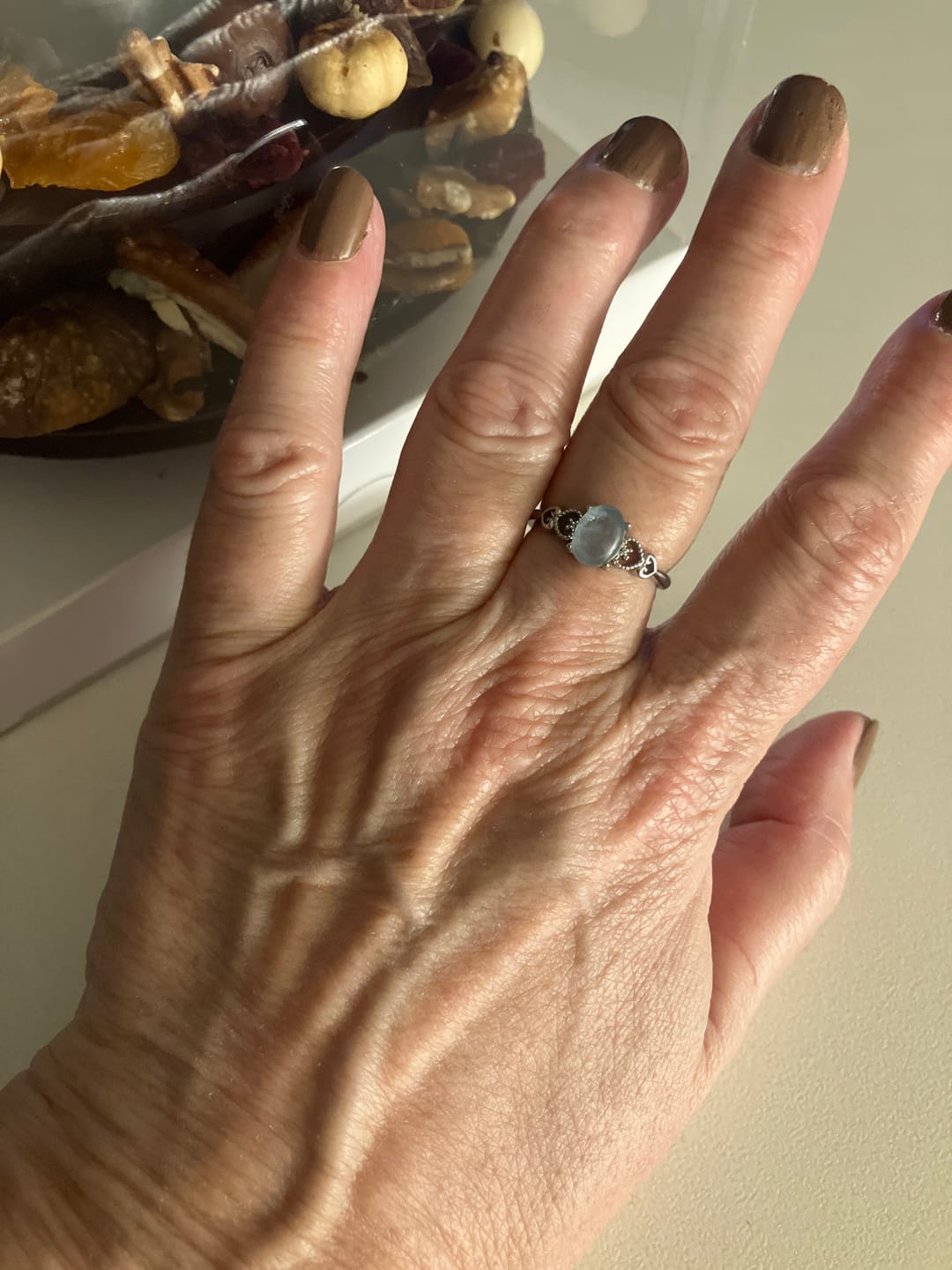 Customer photo review of Bague Ajustable "Cristal de Mer" en Aigue-Marine
