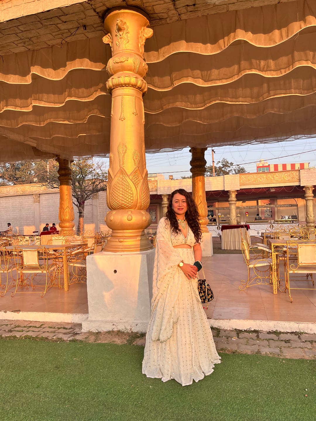 Customer photo review of Astoria Ivory Mirror Work Lehenga Set