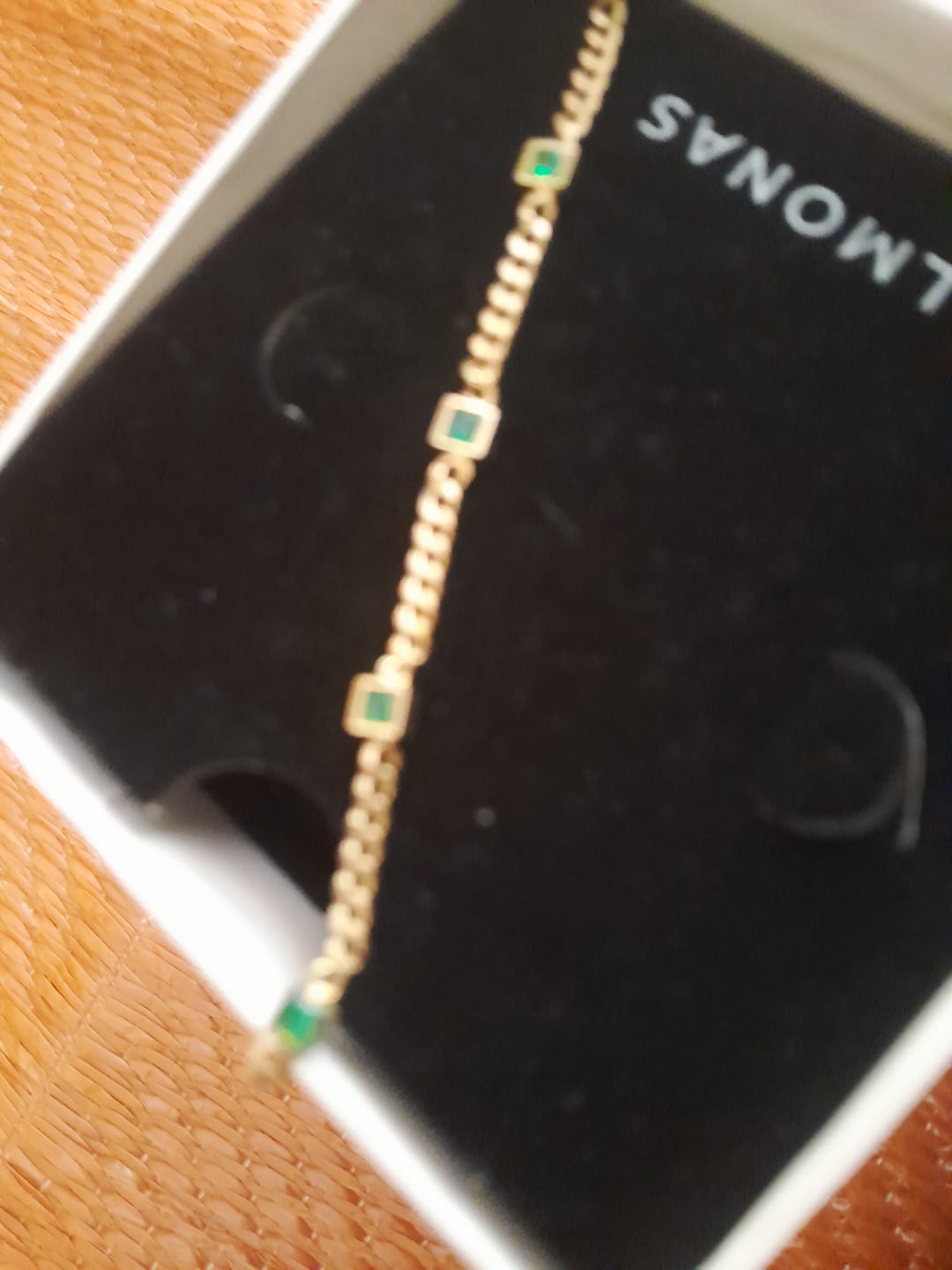 Customer photo review of Gold Green Gem Chain Bracelet