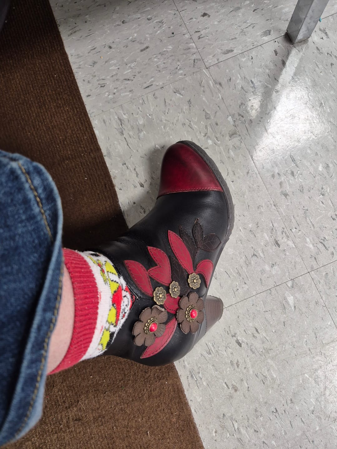 Customer photo review of Retro Boho Floral Charm Ankle Boots