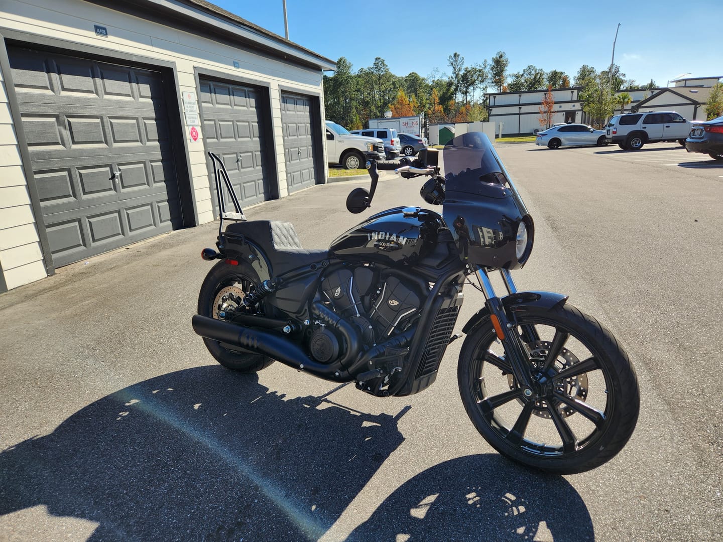 Customer photo review of Iron Born Blade 25" Sissy Bar with Foldable Luggage Rack for 2025 Indian Sport Scout Matte Black