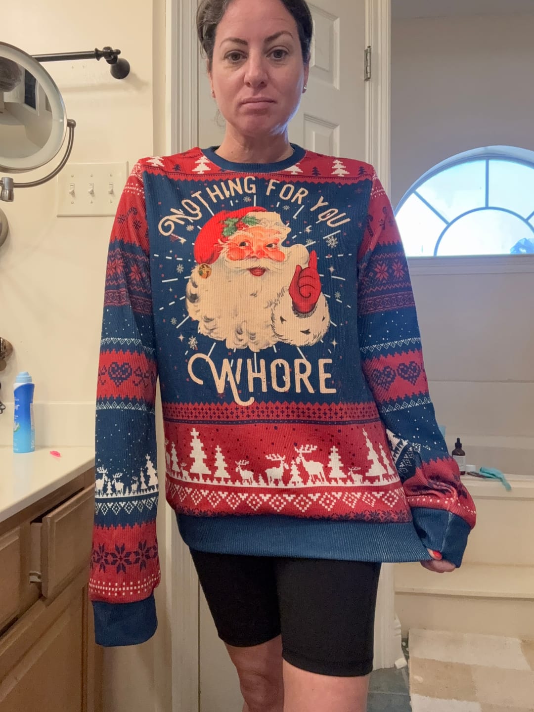 Customer photo review of Funny Santa Ugly Christmas Sweater Nothing For You Whore Christmas Joke Gift TS10