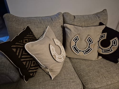Customer photo review of African Bead Caramel Horseshoe Natural & White Lounge Cushion 55 x 55cm