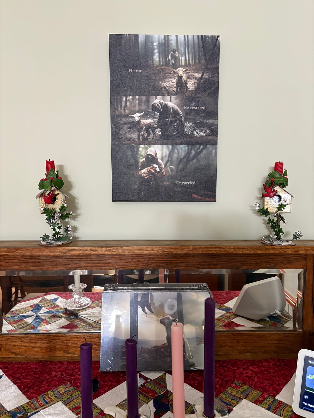Customer photo review of He Ran, He Rescued, He Carried, Jesus and Lost Sheep, Wall Art Canvas