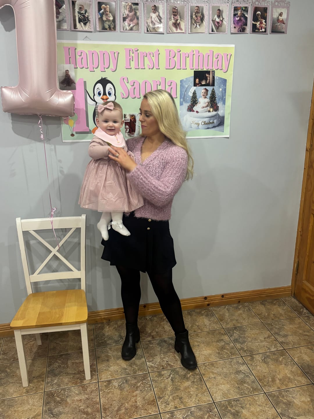 Customer photo review of First birthday floral organic cotton Dribbleboo bandana bib