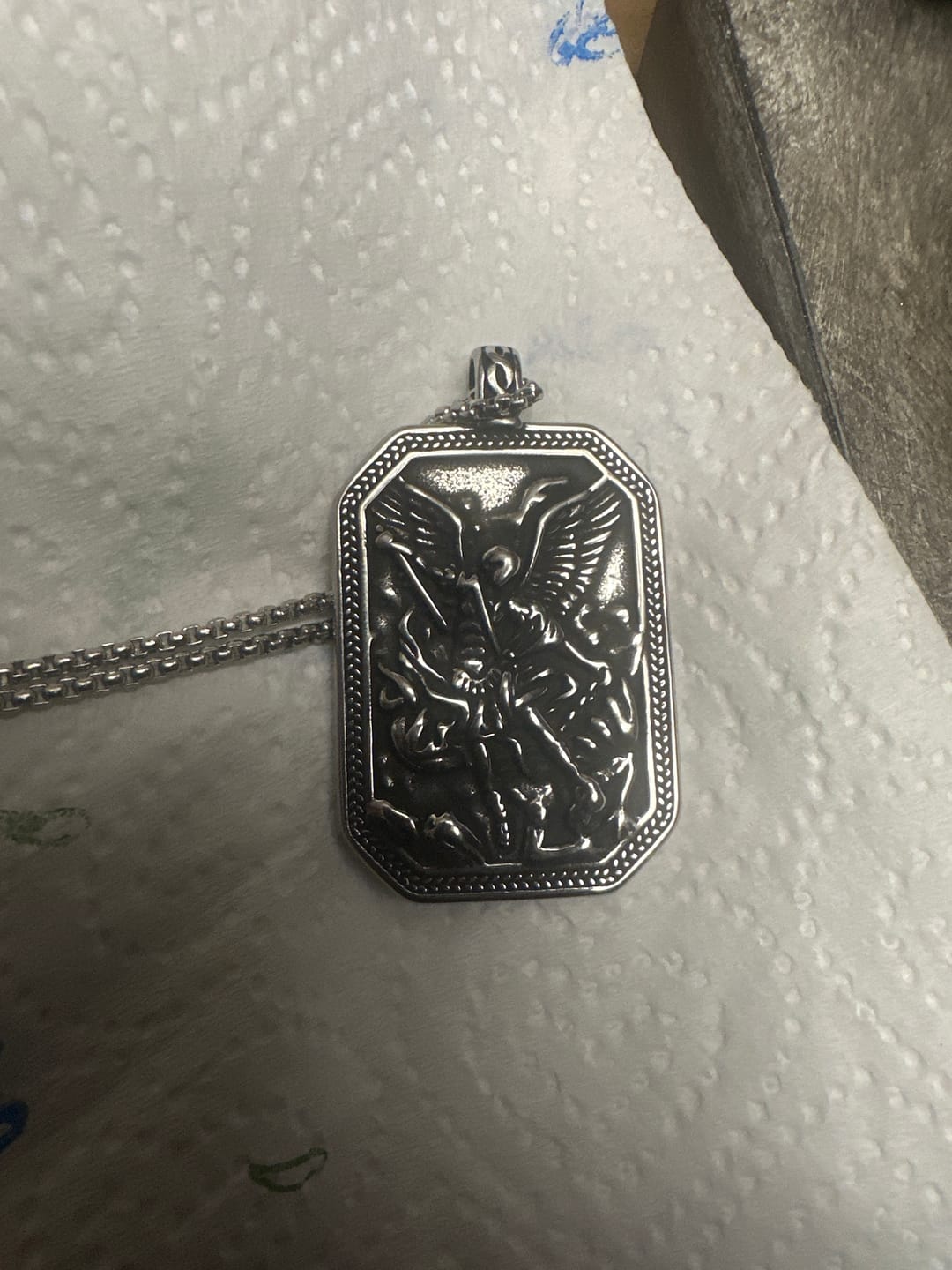Customer photo review of FREE Today: Classic Style St. Michael the Archangel Protection Stainless Steel Pendant Necklace
