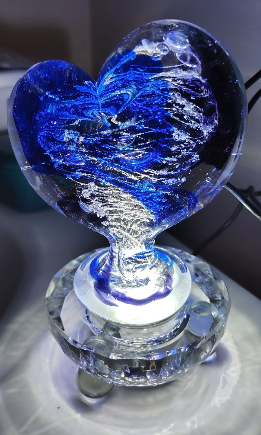 Customer photo review of Glass Heart with Cremation Ash - Standing