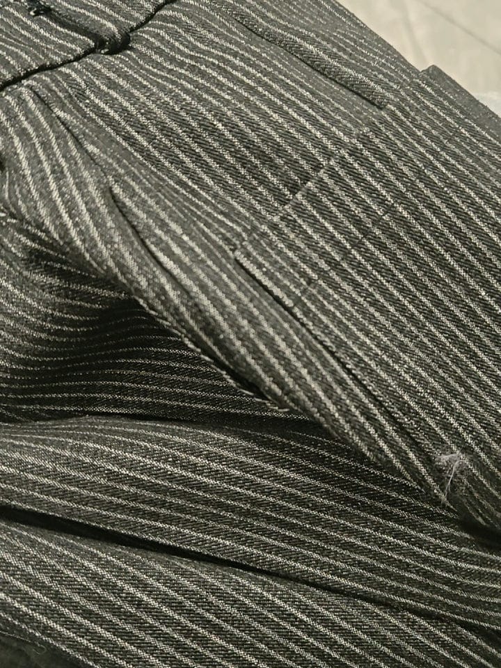 Customer photo review of Vintage Pinstripe Pleated Wide-Leg Barrel Pants