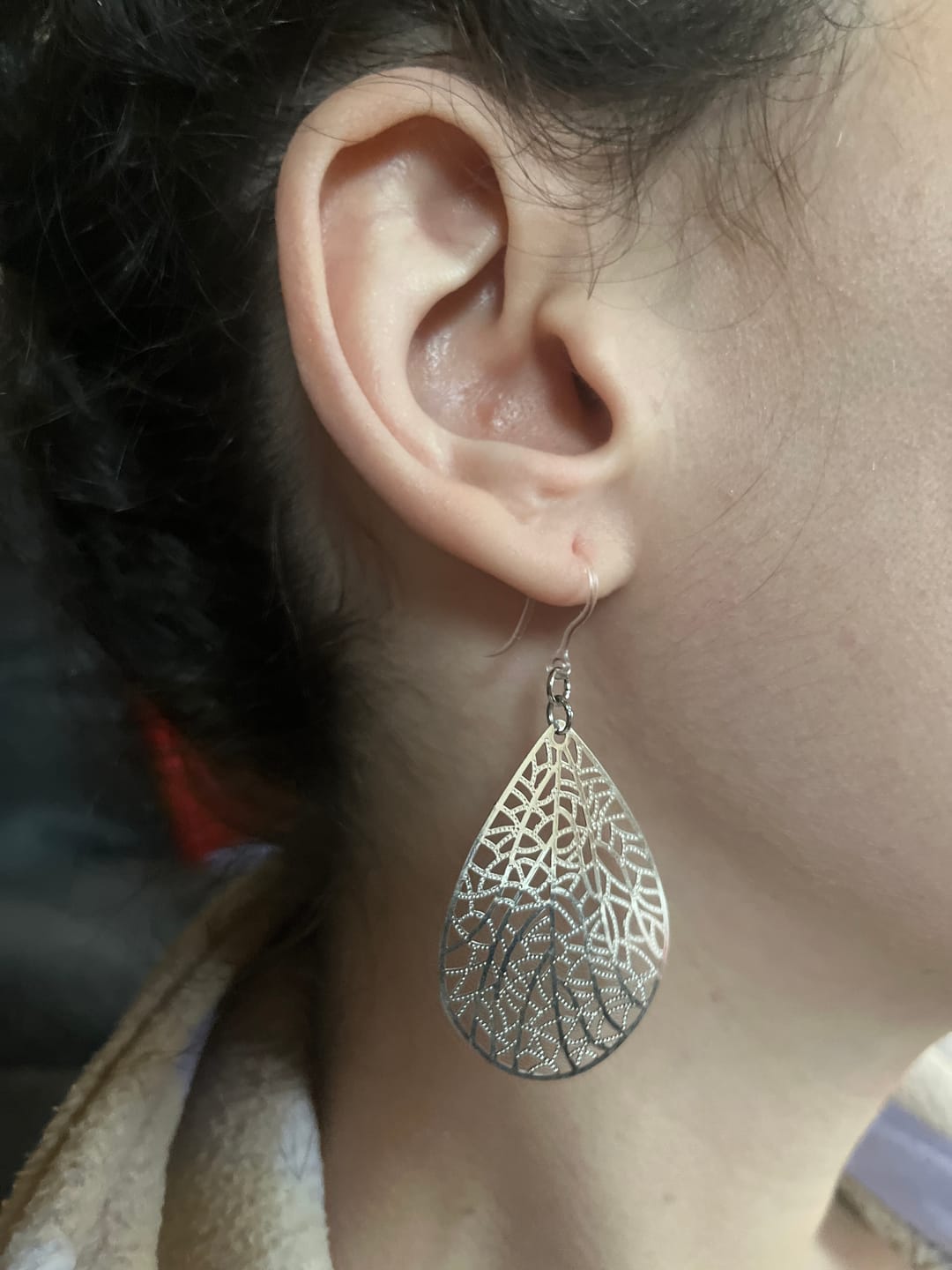 Customer photo review of Mosaic Teardrop Dangles Hypoallergenic Earrings for Sensitive Ears Made with Plastic Posts