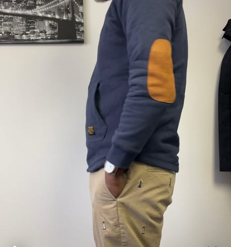 Customer photo review of Heavyweight Crewneck Sweatshirt with Suede Elbow Patches and Loop-Back Lining