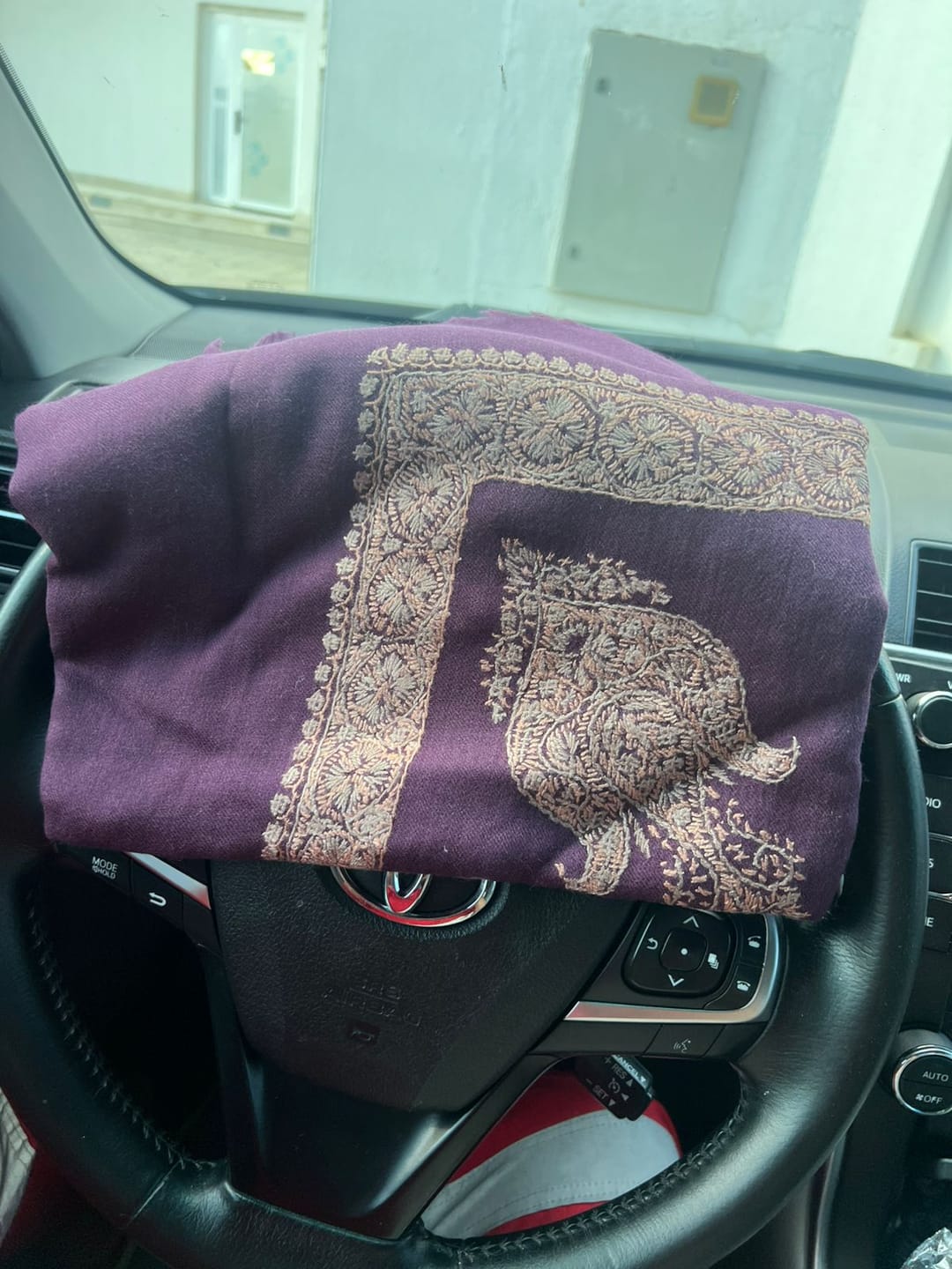 Customer photo review of Plum Gold Rumal — Sozni Hand Embroidered