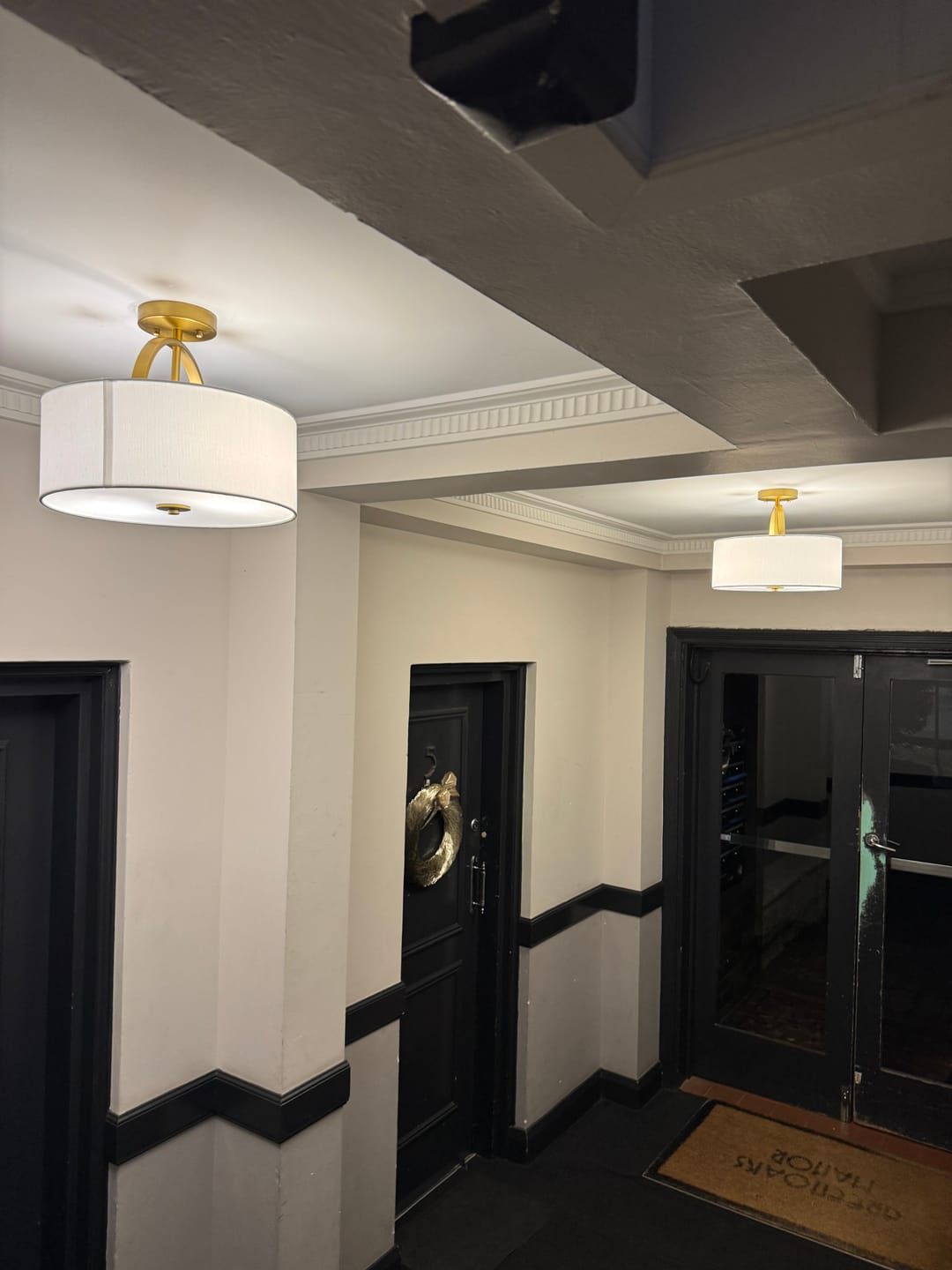 Customer photo review of Scandinavian 2-Light Linen Shade Drum Semi Flush Mount