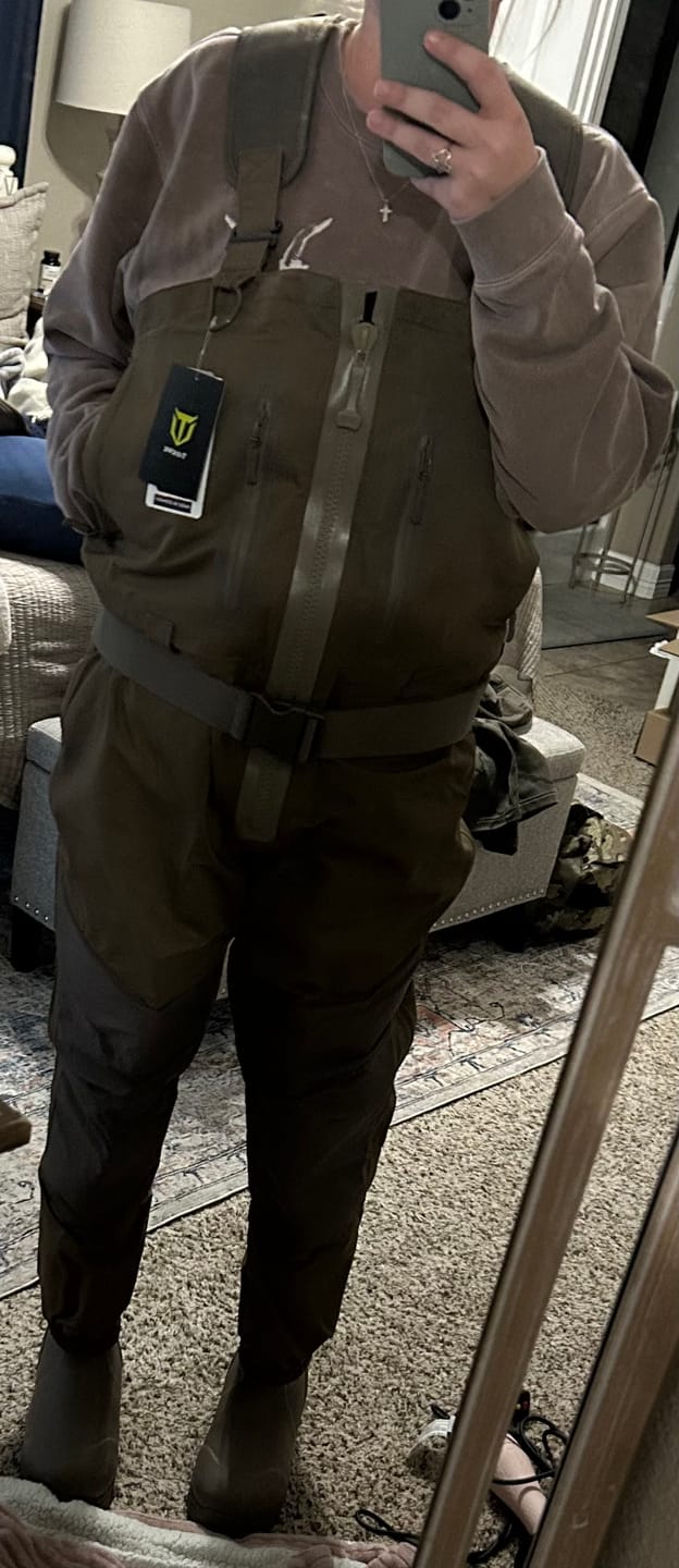 Customer photo review of TIDEWE × MinnDak Slough Dawgs TIZIP® Duck Hunting Waders | Durable Waterproof Breathable Zip Chest Bootfoot Waders for Men | Camo Neoprene Hunting Bibs