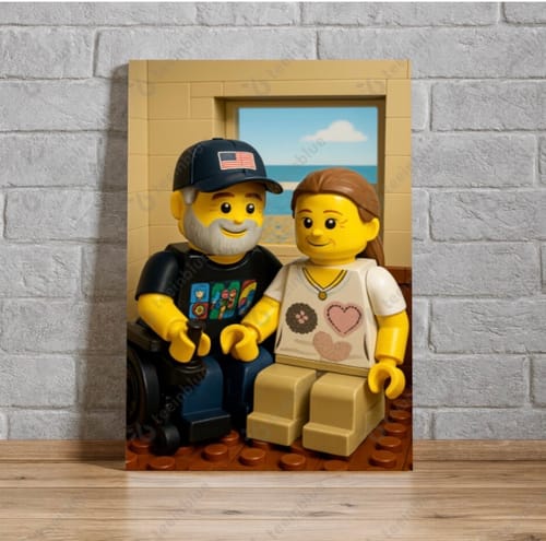 Customer photo review of Personalisierte Leinwand - Portrait im Baustein-Stil