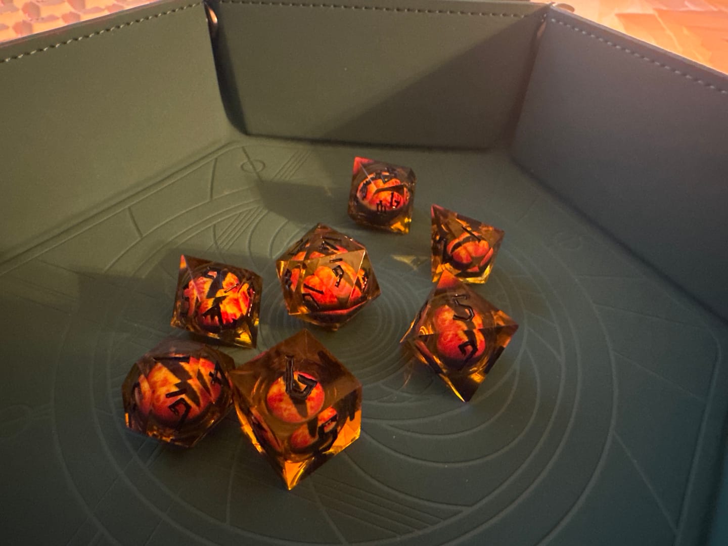 Customer photo review of Flaming Eye Liquid Core Dice Set