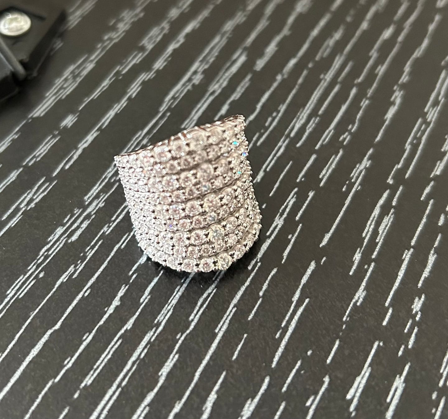 Customer photo review of Dazzling 925 Sterling Silver Pave Round Cut Wide Band Wedding Ring