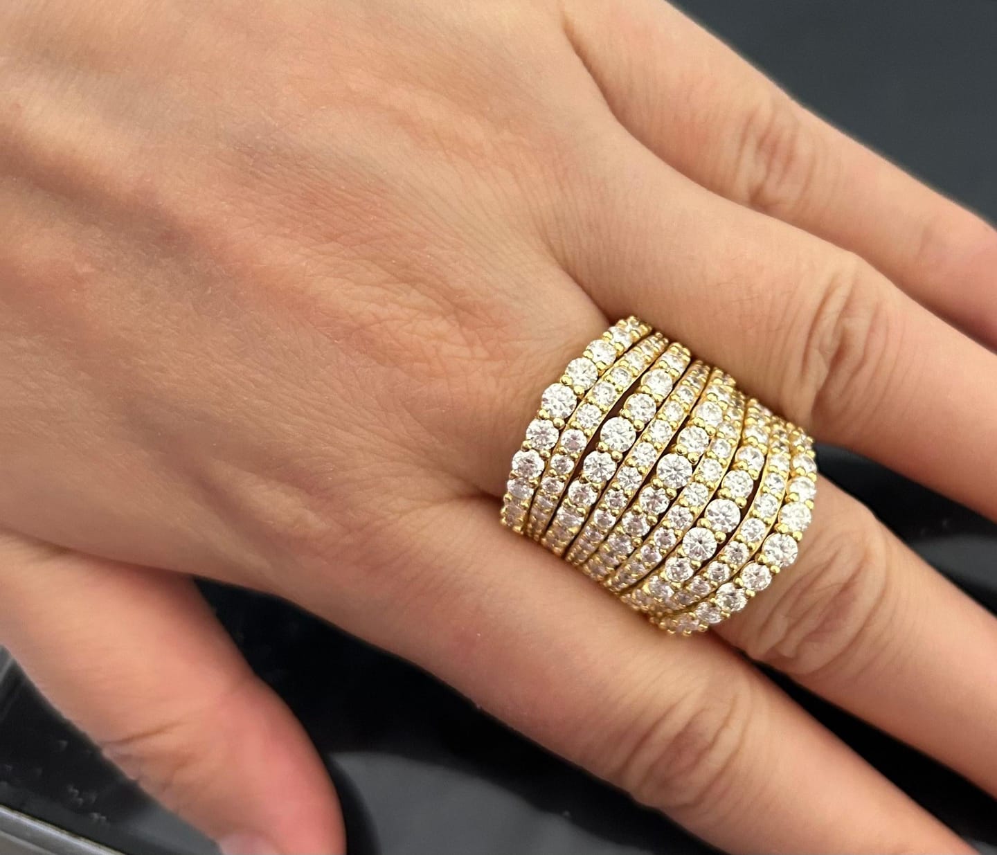 Customer photo review of Dazzling 925 Sterling Silver Pave Round Cut Wide Band Wedding Ring