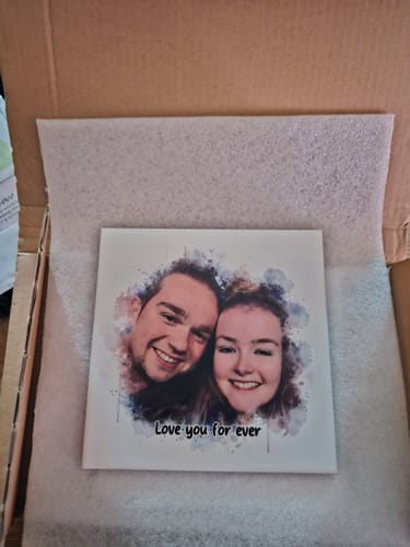 Customer photo review of Aquarel Portret op Tegel - Upload je eigen foto