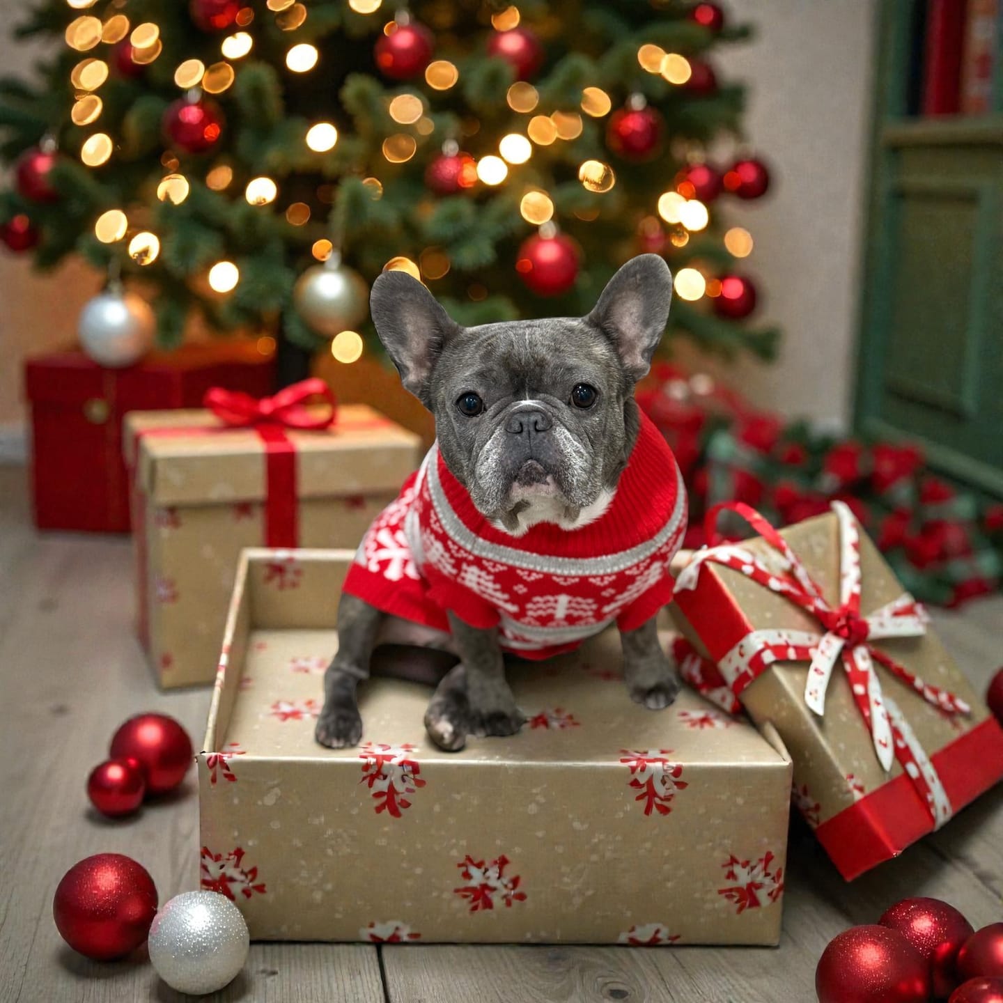 Customer photo review of Christmas Knit Dog Sweater