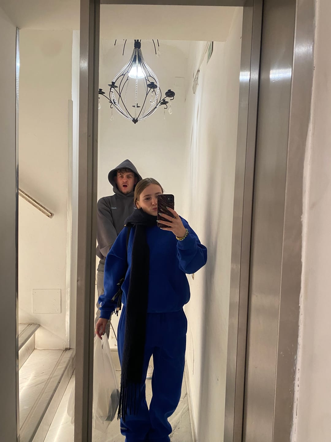 Customer photo review of EMBOSSED STRAIGHT LEG SWEATPANTS ROYAL BLUE