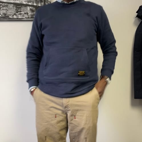 Customer photo review of Heavyweight Crewneck Sweatshirt with Suede Elbow Patches and Loop-Back Lining