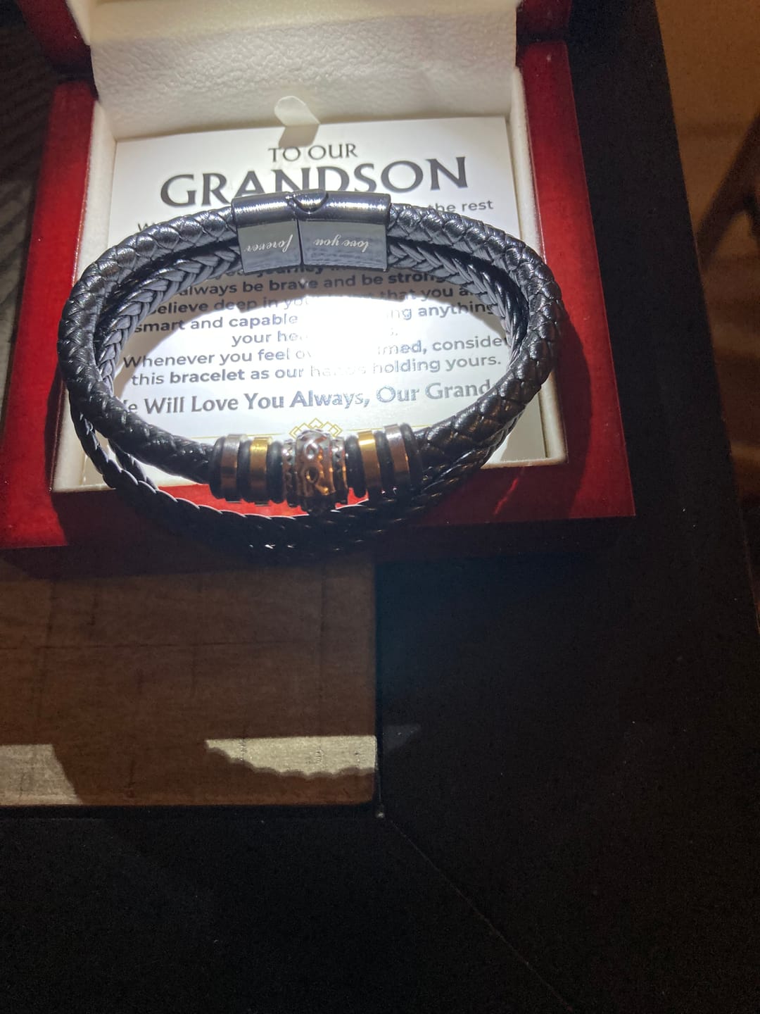 Customer photo review of To My Grandson | Braided Leather Bracelet Gift Set - SS585