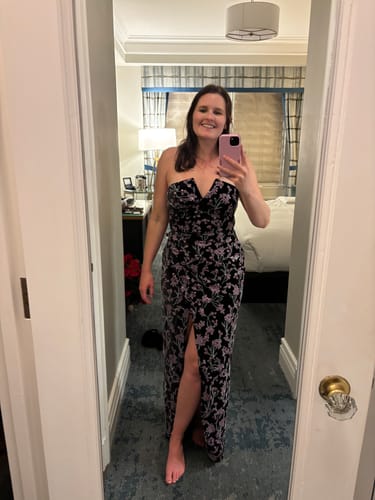 Customer photo review of Saura Velvet Gown by Theia Couture - RENTAL