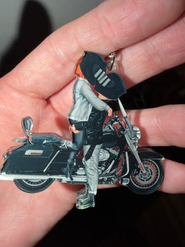 Customer photo review of Kissing Doll Motorcycle Couple - Personalized Keychain